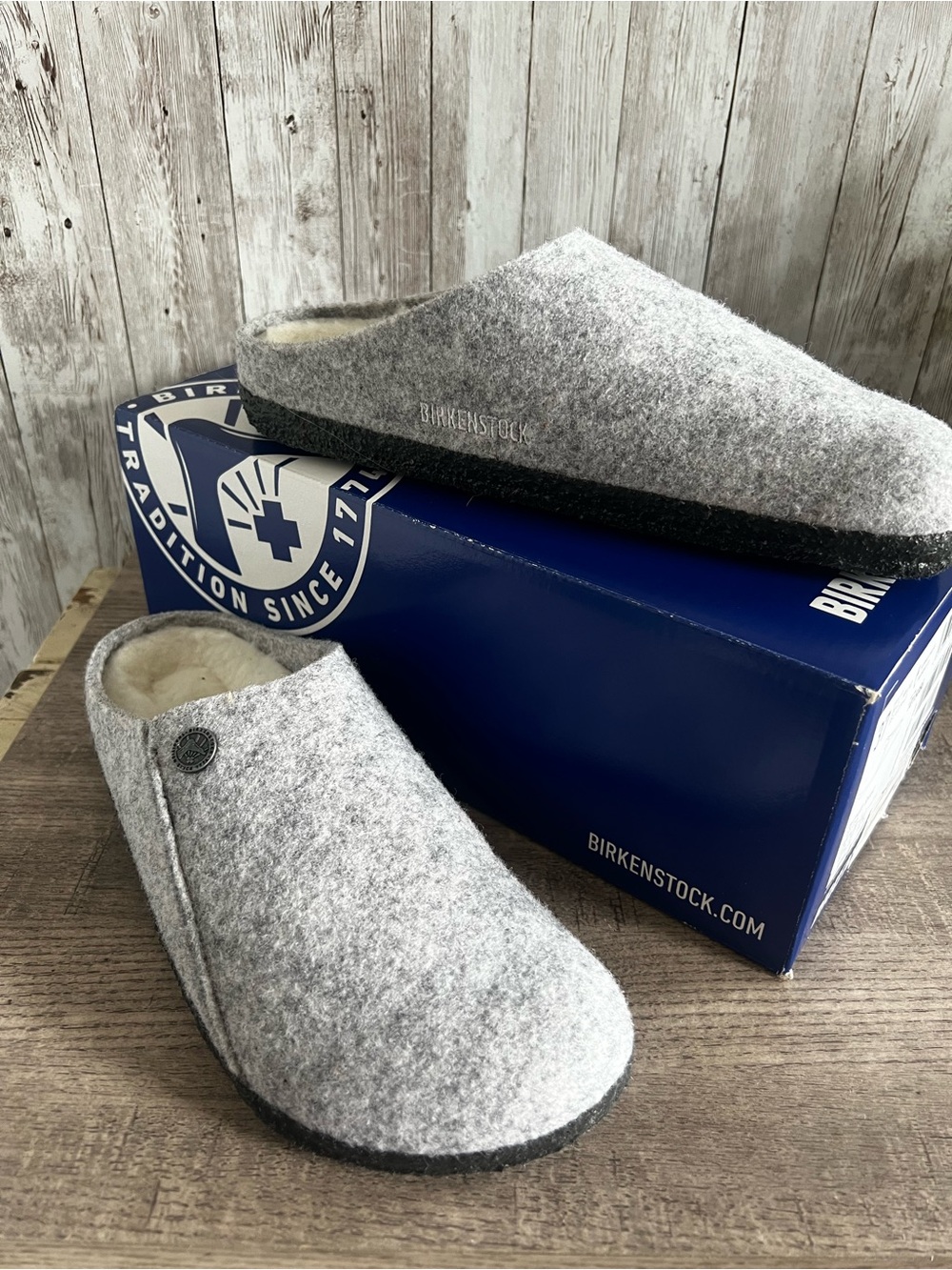 Birkenstock Grey Wool Zermatt Women's Slip-On Slippers Clogs NEW Size 37